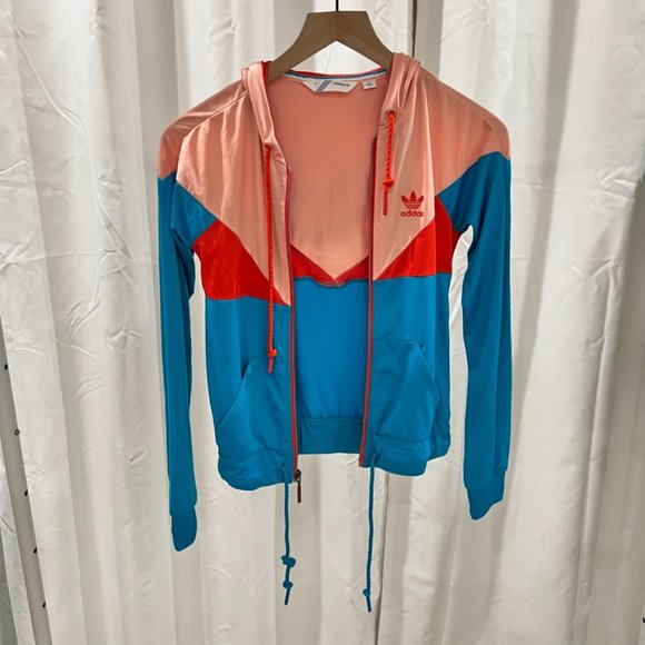 Adidas Colorblock Logo Full Zip Hooded Sports Jacket - Picture 2 of 8